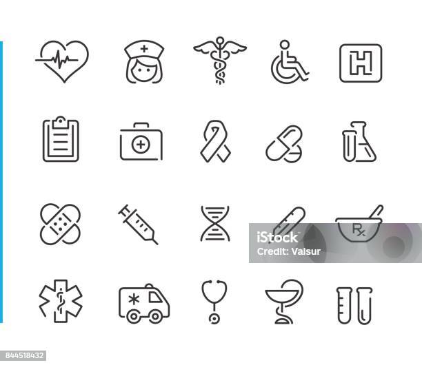 Medical Icon Set Blue Line Series Stock Illustration - Download Image Now - Healthcare And Medicine, Caduceus, Nurse