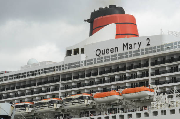 Funnel and Lifeboats of Queen Mary 2 - Horizontal stock photo