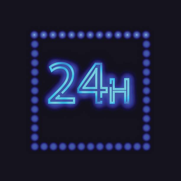 istock twenty four seven concept open all days.Illustration of Vector Neon Sign. Open 24 Hours Glowing Neon Frame on transparent background. 24 7 844526384