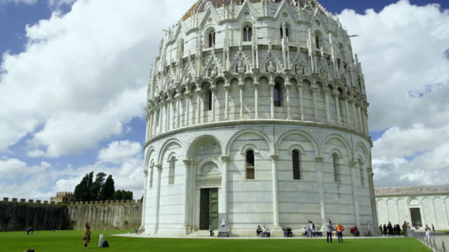 Panorama of Pisa Baptistery of Saint John, facade of roman catholic building