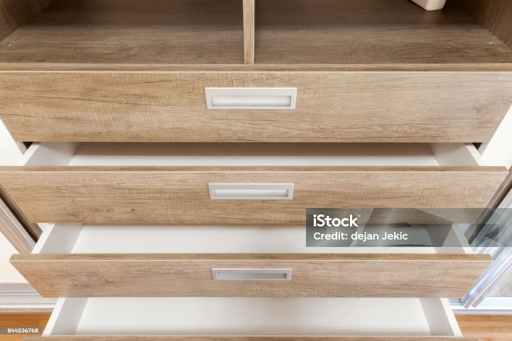 Open Wooden Drawers Stock Photo - Download Image Now - Drawer