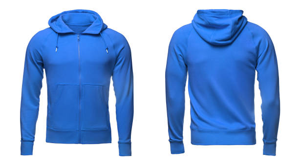 istock Blank blue male hoodie sweatshirt  with clipping path, mens pullover for your design mockup and template for print, isolated white background. 844540490