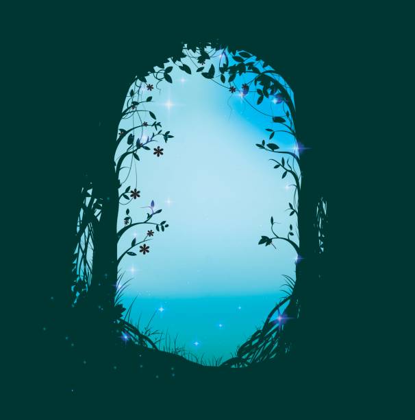 way to the deep fairy forest vector art illustration