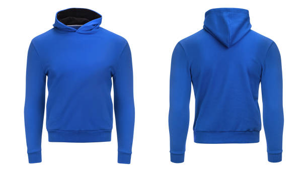Blank blue male hoodie sweatshirt  with clipping path, mens pullover for your design mockup and template for print, isolated white background.