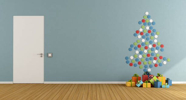 istock Room with christmas tree made with colorful dots 844542842