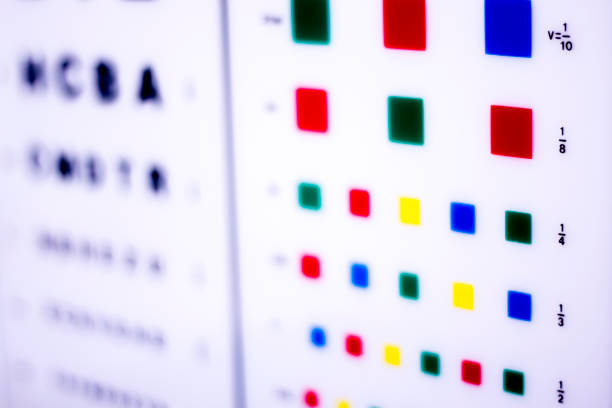 óptica oftalmología y optometría examen optométrica para probar vista y la visión en pacientes con problemas de vista. - sighting fotografías e imágenes de stock