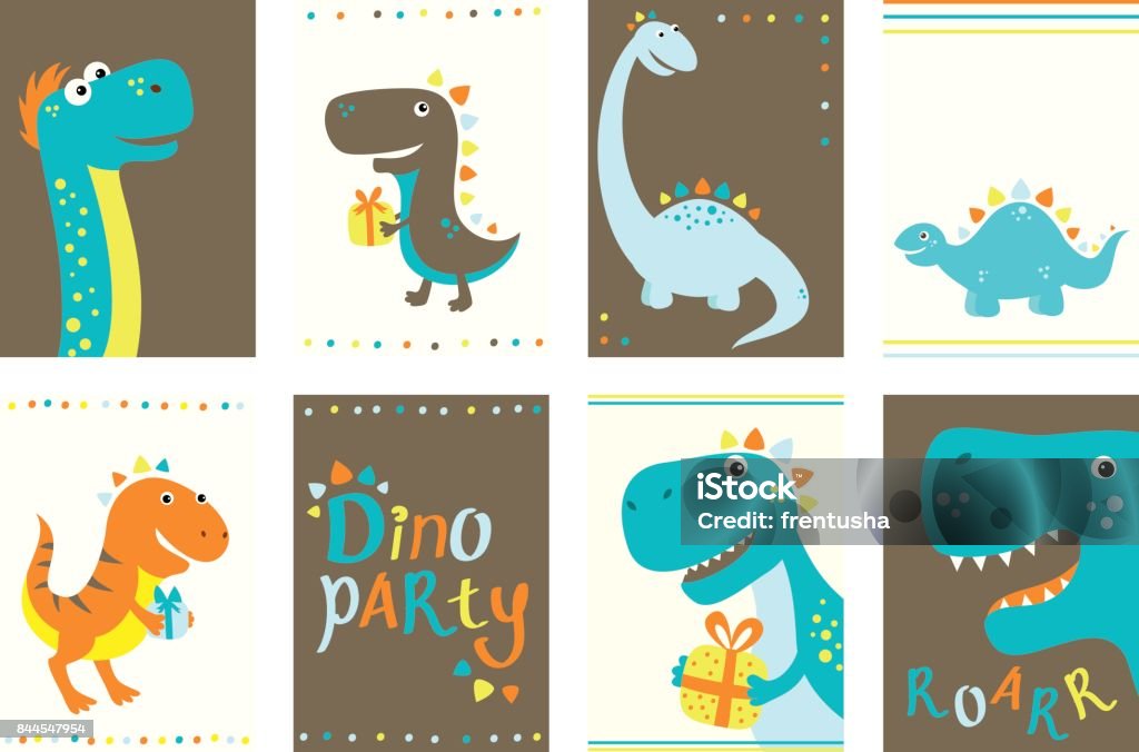 귀여운 Dinosauros와 생일 배너 모음 공룡에 대한 스톡 벡터 아트 및 기타 이미지 - 공룡, 생일, 벡터 - Istock