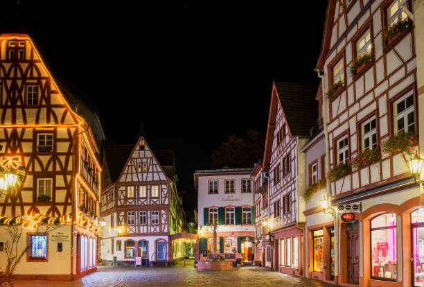 The famous historic Kirschgarten in Mainz illuminated during Christmas season