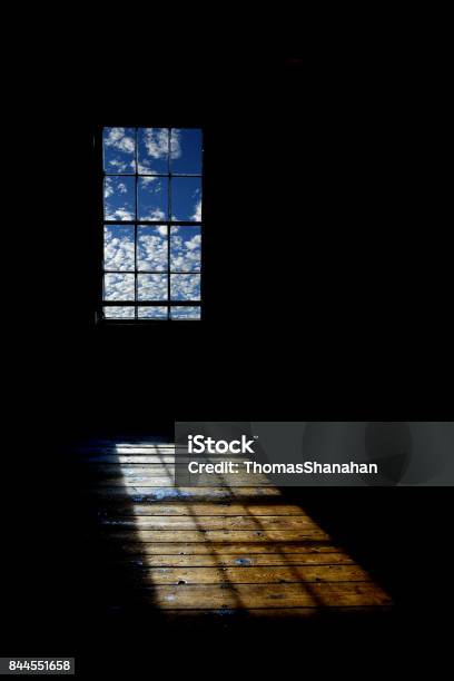 Window Filled With Clouds Casting Shadow On Floor Stock Photo - Download Image Now - Hope - Concept, Barn, Black Color