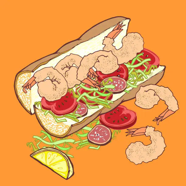 Vector illustration of Shrimp Po'boy