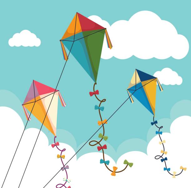 bildbanksillustrationer, clip art samt tecknat material och ikoner med söta leksaker design - flying kite