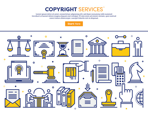 Line vector illustration of copyright services. Banner/Header Icons.