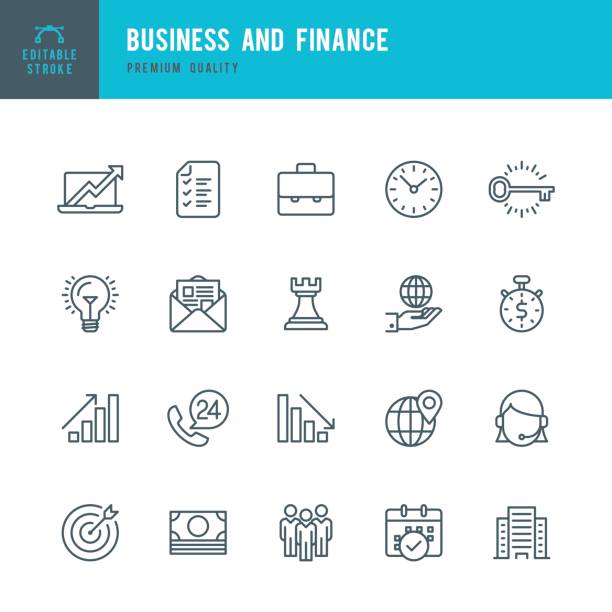 бизнес и финансы - тонкая линия значок установить - success business growth key stock illustrations