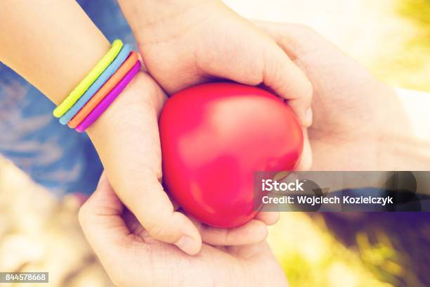 Close Up Of Child And Mother Hands With Heart Stock Photo - Download Image Now - A Helping Hand, Adult, Assistance