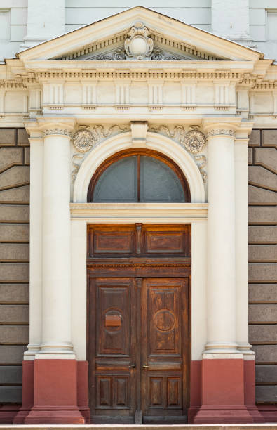 istock Facade of building in classical style with gamble and columns. 844603906