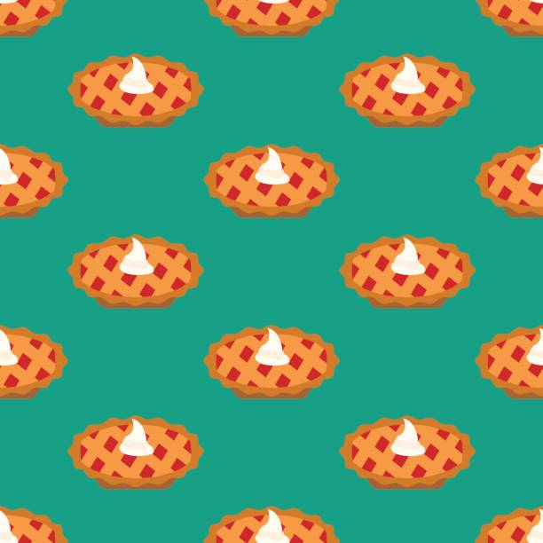 Cherry pie seamless pattern Cherry pie seamless pattern on the green background. Vector illustration dollop whipped cream stock illustrations