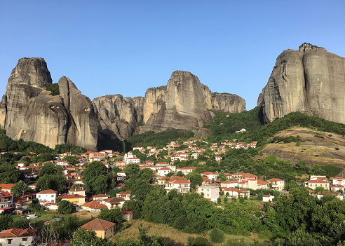 The Meteora is a rock formation in central Greece. It is located near the town of Kalambaka at the northwestern edge of the Plain of Thessaly near the Pineios river and Pindus Mountains. Meteora is included on the UNESCO World Heritage List. The name means 
