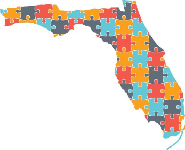 플로리다 지도 퍼즐입니다. 개념 재건 - hurricane florida stock illustrations