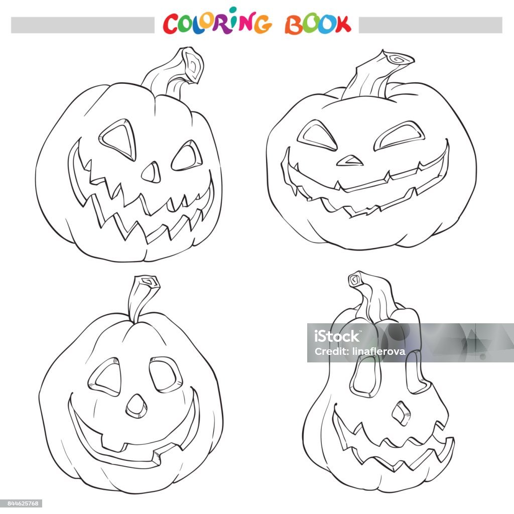 Cartoon Vector Illustration of Black and White Halloween pumpkins. Set for Coloring Book Cartoon Vector Illustration of Black and White Halloween pumpkins. Set for Coloring Book or Page Abstract stock vector