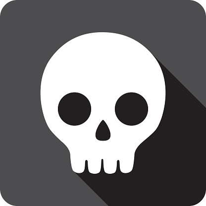 Vector illustration of a black cartoon skull icon in flat style.