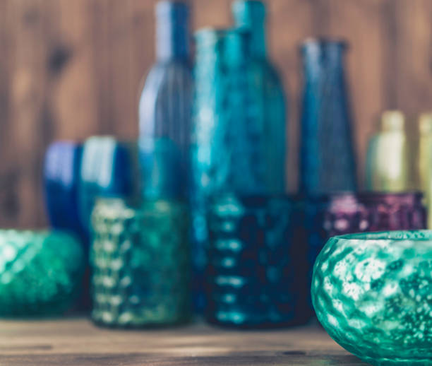 Collection of beautiful teal and green colored glassware