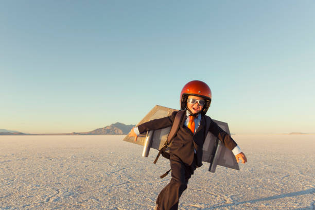 istock Two Young Businessman Wearing Jet Packs 844638732