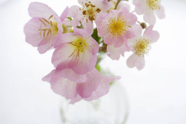 Evening primrose decorated glass flower bouquet