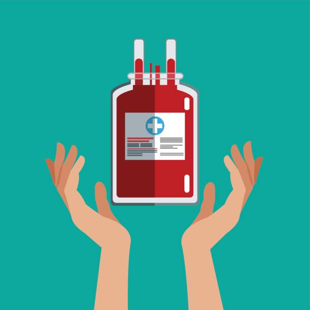 ilustrações, clipart, desenhos animados e ícones de mão com o saco de iv doar sangue - blood bank