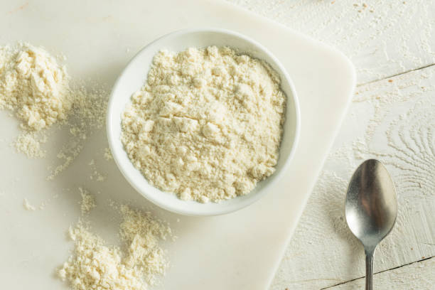 organic white vanilla protein powder - protein concentrate imagens e fotografias de stock