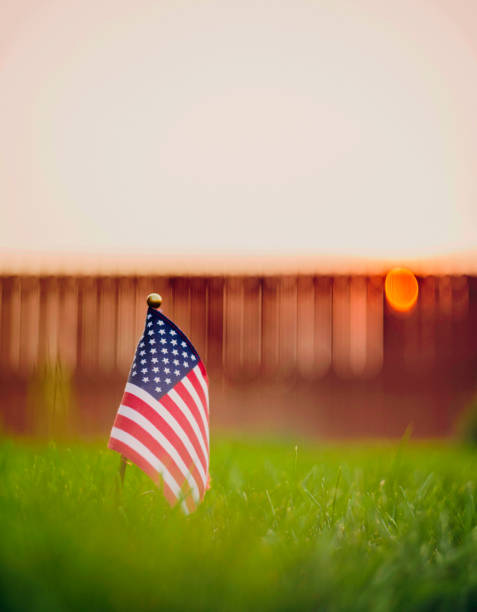 istock Autumn background with American flag in sunlight 844680166