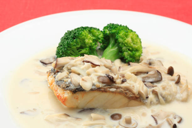 istock Sea bass with mushroom sauce 844694062