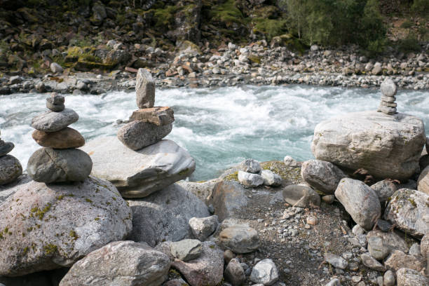 istock Stones piramida on the riverfront , Norway 844700410