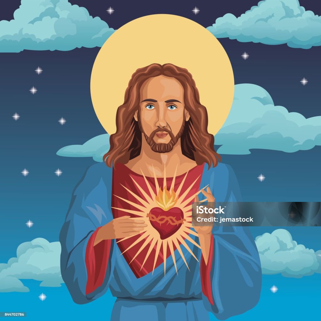 Jesus Christ Thánh Trái Tim Công Giáo Đêm Nền Hình minh họa Sẵn với ...