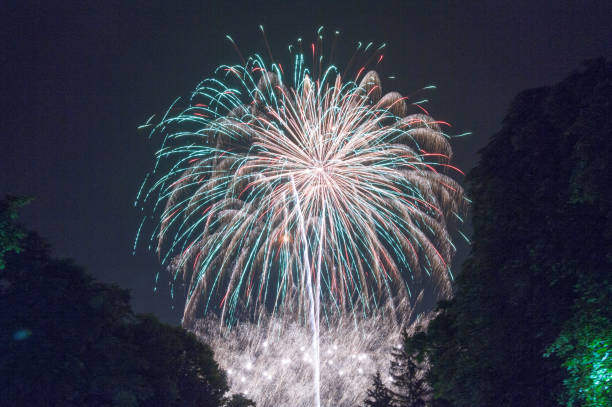 istock pyrotechnic show. fireworks in the night sky over the city 844703076