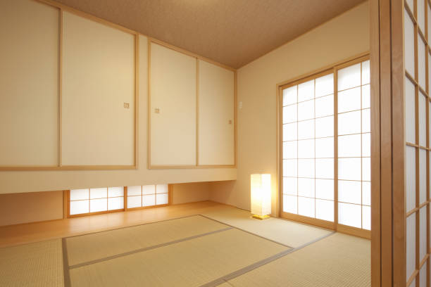 zimmer im japanischen stil - tatami matte stock-fotos und bilder