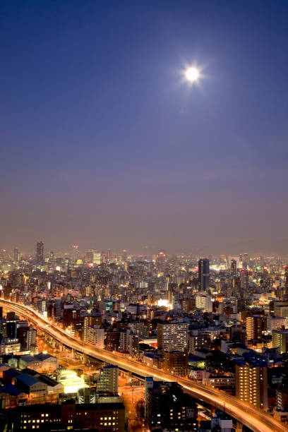 大阪西区と中央区の夜景 - 北海道 札幌 道路 ハイアングル ストックフォトと画像