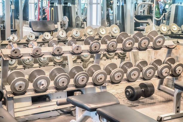 istock Interior of new modern gym with equipment. 844746730