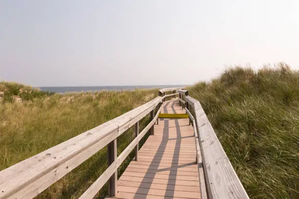 Boardwalk to the beach at Parker River National Wildlife Refuge on Plum Island in Newburyport, MA.