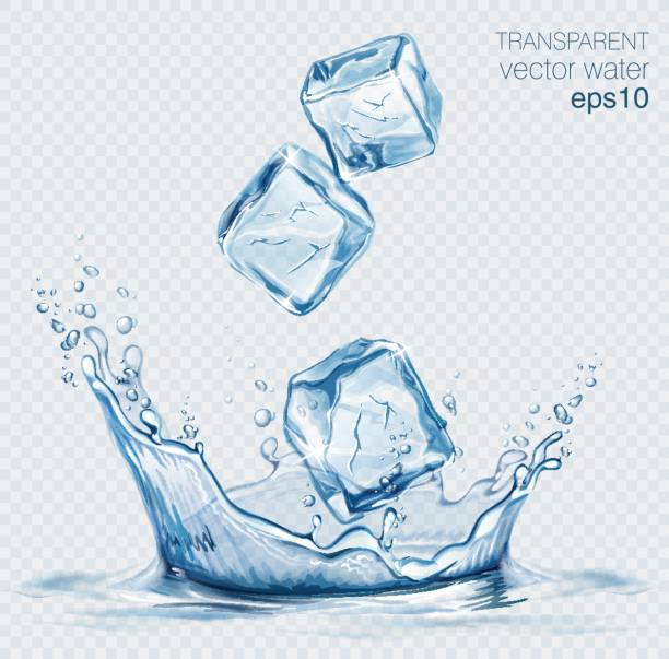 illustrazioni stock, clip art, cartoni animati e icone di tendenza di spruzzi d'acqua vettoriali trasparenti e cubetti di ghiaccio su sfondo chiaro - water drop backgrounds macro