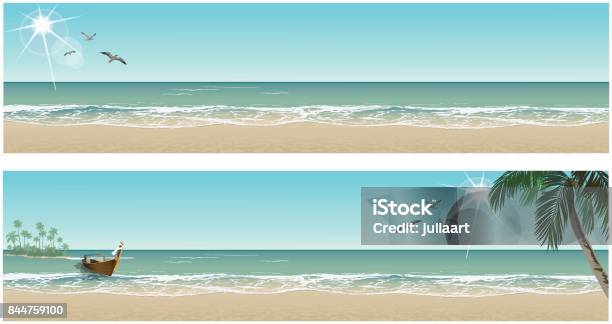 Tropical Beach Paradise Vector Seaside View Posters Stock Illustration - Download Image Now