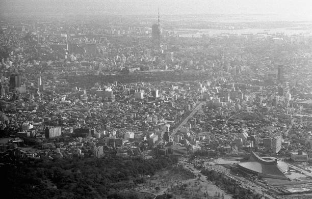 yoyogi park aerial - tokyo tower fotos imagens e fotografias de stock
