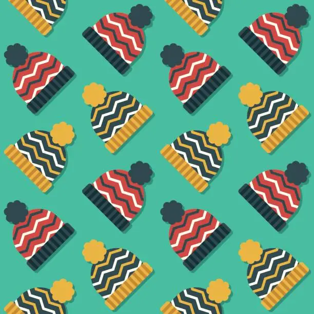 Vector illustration of Cute Seamless Christmas Knitted Hat Pattern