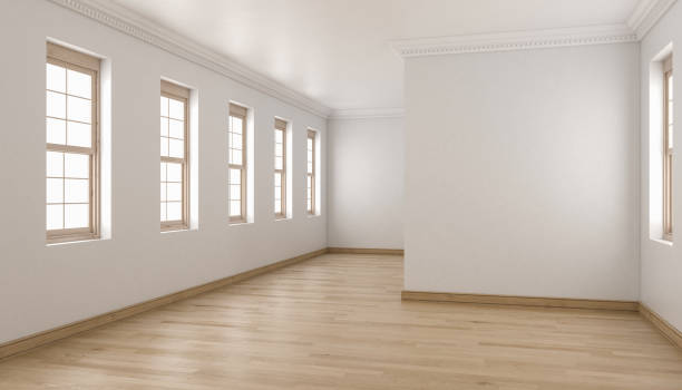 istock Empty Interior with Oak Wood Flooring and Single Hung Windows 844845912