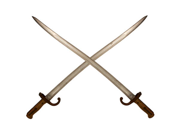 istock Crossed French Yataghan Swords on White Background 844852278