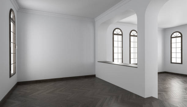 Raised Floor Inside the Building with Arch Shaped Windows