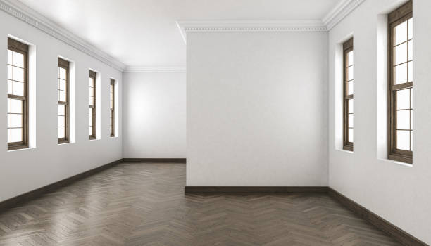 istock Building Interior with Chevron Parquet and Single Hung Windows 844877404