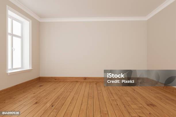 Unfurnished Room With Window Detail Stock Photo - Download Image Now - Ceiling, Baseboard, Hardwood Floor
