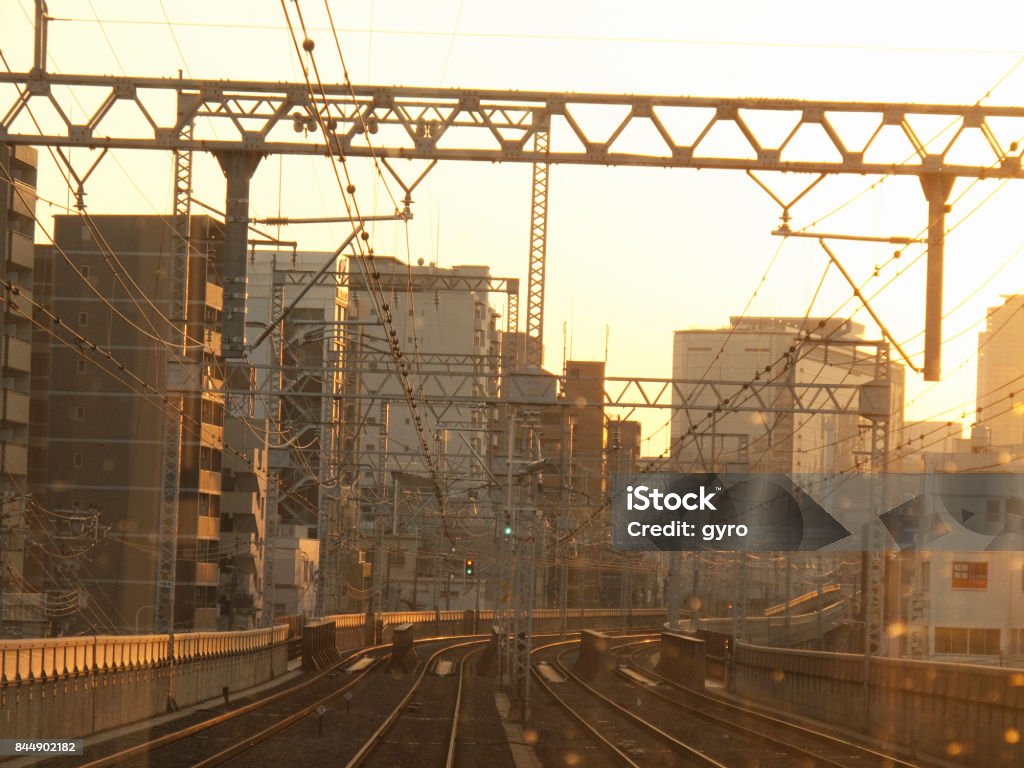Red Train Rails Red Sunset Train Rails And Overhead Lines Stock Photo - Download Image ...
