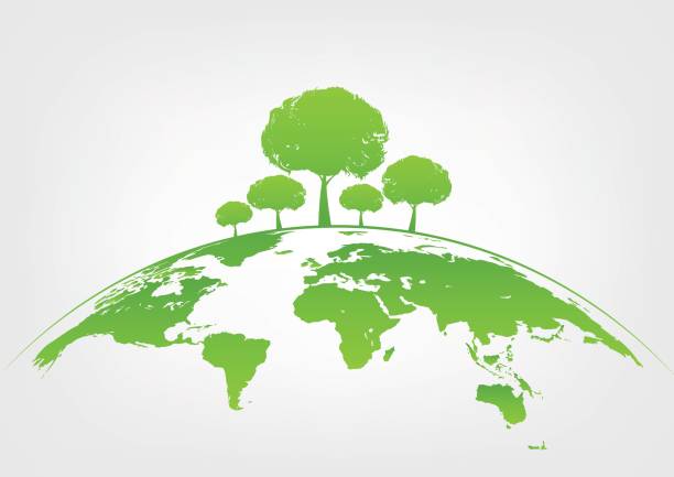 ilustrações, clipart, desenhos animados e ícones de árvore verde na terra para conceito amigável de ecologia e meio ambiente do mundo e conceito de desenvolvimento sustentável - planet map ideas growth