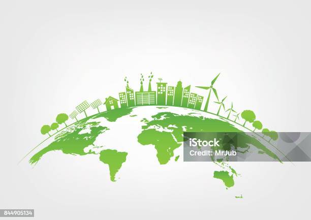 Città Verde Sulla Terra Ambiente Mondiale E Concetto Di Sviluppo Sostenibile Illustrazione Vettoriale - Immagini vettoriali stock e altre immagini di Conservazione ambientale